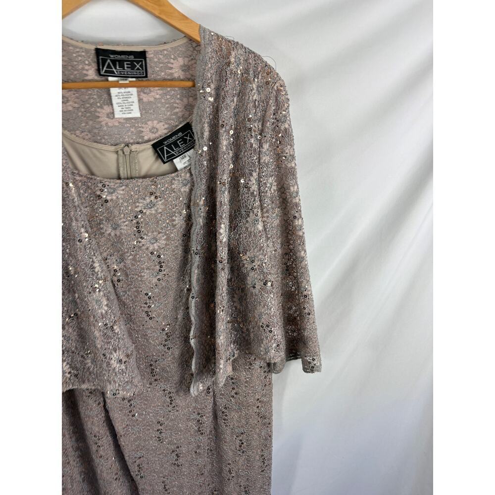 Alex Evenings Lace 2 Piece Evening Set Tan Size 14W - Picture 2 of 5